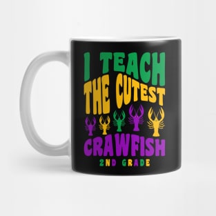 2nd Grade Teacher Mardi Gras Shirt Teach the Cutest Crawfish Mug